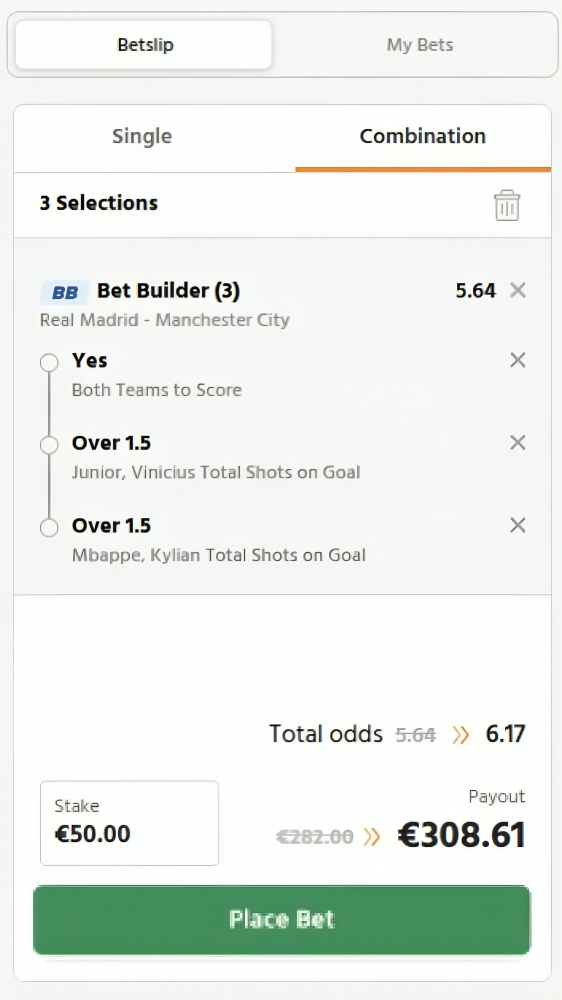 Example betslip showing a bet builder